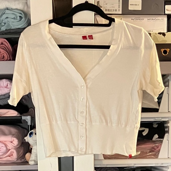 Esprit Vintage White Crop Button Up Shirt - Picture 2 of 6